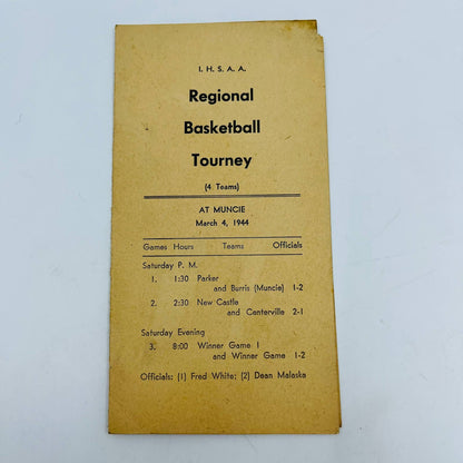 1944 IHSAA Regional Basketball Tournament Program Muncie Indiana C13