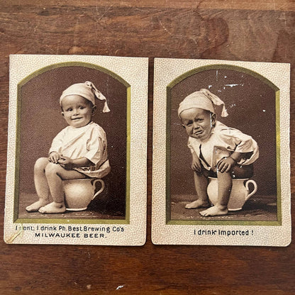 1880s Phillip Best Brewing Co Milwaukee WI Card Set Baby on Chamber Pot SE5