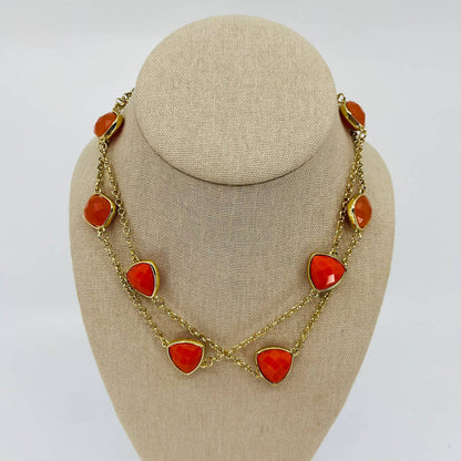 Vintage Modernist Chaps Faceted Coral Bead Gold Tone Necklace SB2