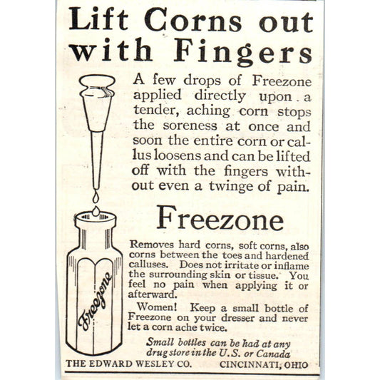 c1920 Harper's Magazine Ad Freezone Corn removal Cincinnati Edward Wesley EA3-4