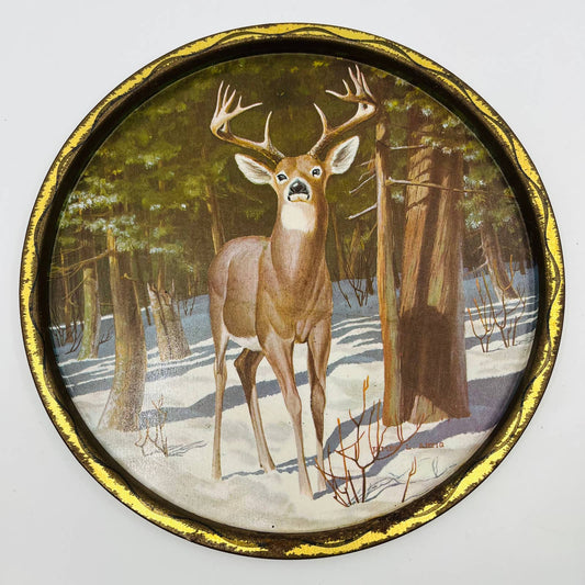 1960s Hunting James L  Artig Wall Mount Serving Tray Buck Deer Forest  11” TD3