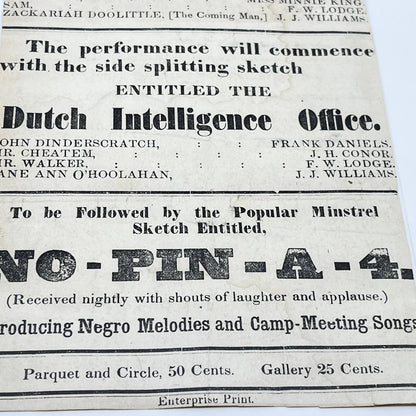 1880 Greenville South Carolina Opera House Minstrel Show Advertisement AB2