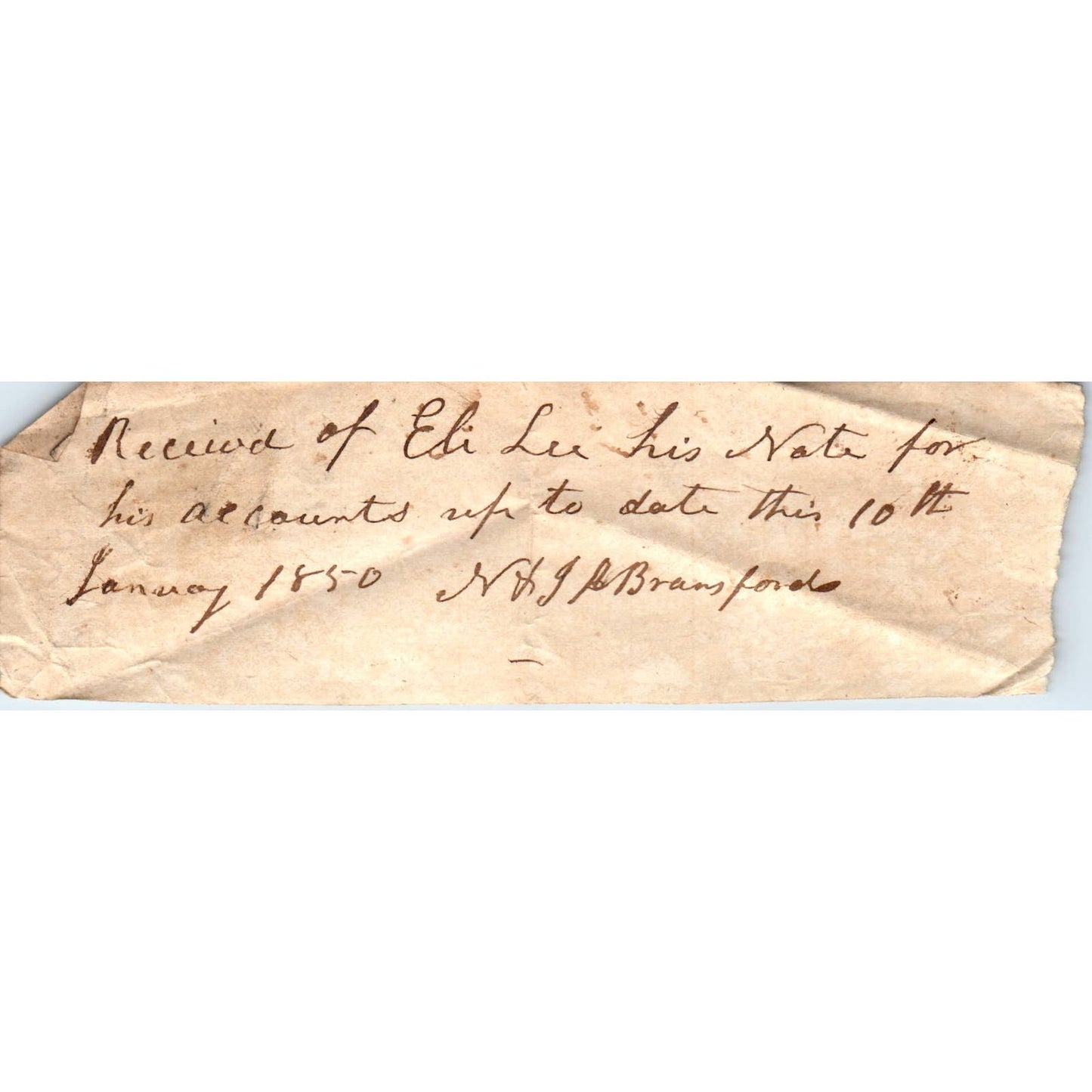 1850 Handwritten Receipt Eli Lee N+J.P. Bransford Westover Covington Co AL AD6