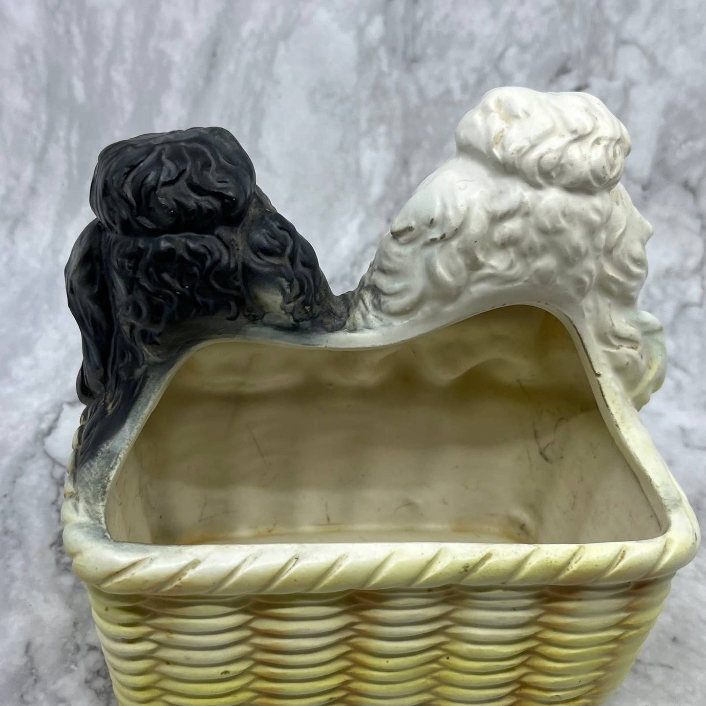 Vintage Inarco Black and White Poodles in Basket Planter/Vase E-3647 5.5x6" TI9