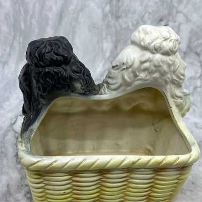 Vintage Inarco Black and White Poodles in Basket Planter/Vase E-3647 5.5x6" TI9