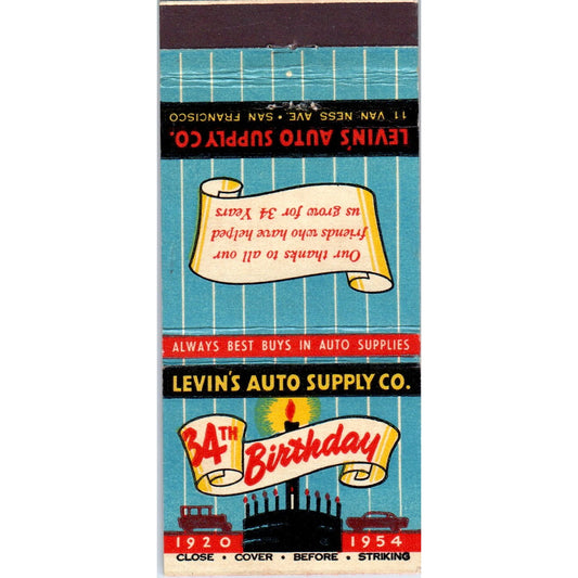 Levin's Auto Supply Co 1954 San Francisco Advertising Matchbook Cover MM11-8