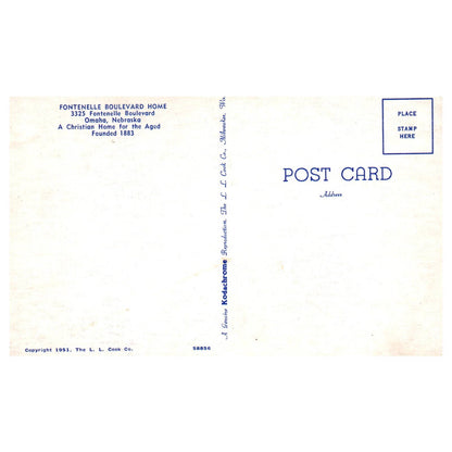Vintage Postcard - Fontenelle Blvd Home Omaha Nebraska AD9