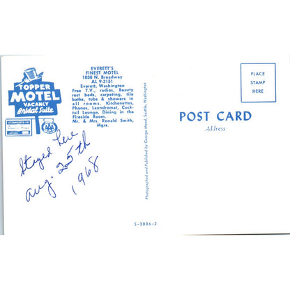 Antique Postcard Topper Motel Everett Washington TD9