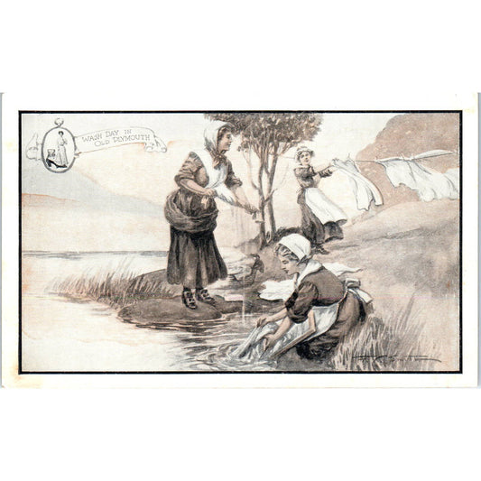 Walk-Over Shoes Wash Day in Old Plymouth Pilgrims c1910 Postcard TK1-22