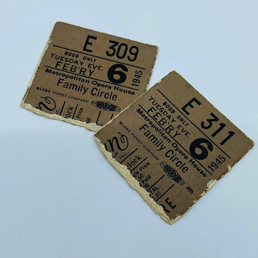 1945 Feb 6 Metropolitan Opera House Ticket Stub Set of 2 SC2