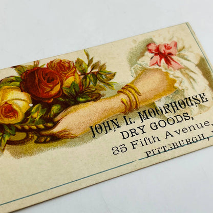 1880s Victorian Trade Card Floral John L. Moorhouse Dry Goods Pittsburgh PA AA2