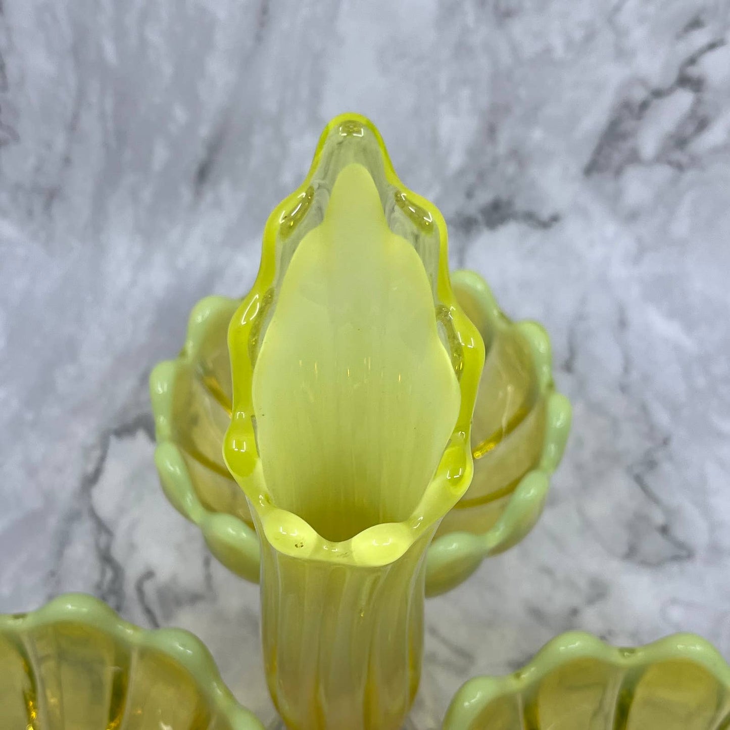 Fostoria Heirloom Opalescent Yellow Vaseline Glass Table Charm Set Glows TA9