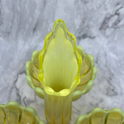 Fostoria Heirloom Opalescent Yellow Vaseline Glass Table Charm Set Glows TA9