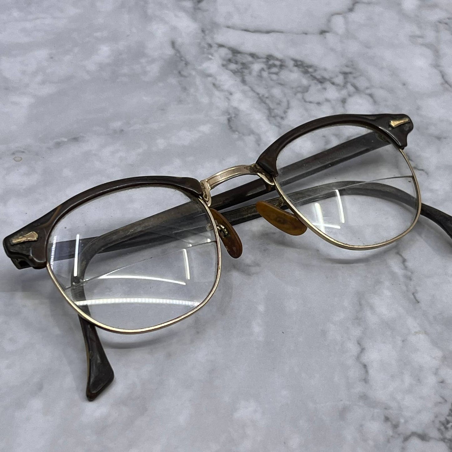 1950s Shuron Ronsir Brown 12k Gold Filled Eyeglasses TE3