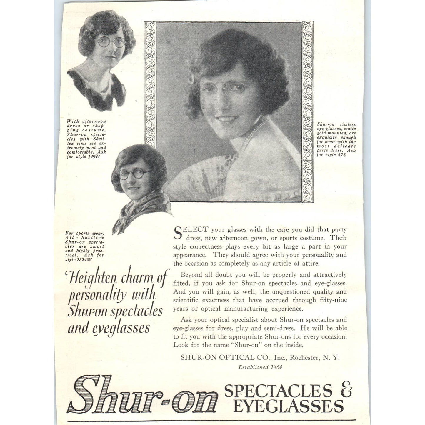 c1920 Harper's Magazine Ad - Shur-on Spectacles & Eyeglasses TF6-1