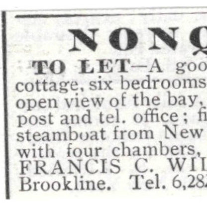 Nonquitt Home to Let New Bedford Francis C. Williams - 1903 Original Ad TJ8-7-7