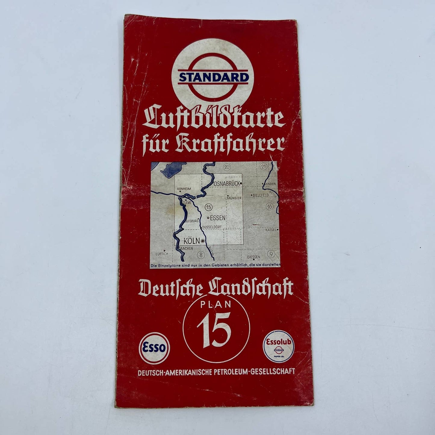 1930s Standard Esso Luftbildkarte Map for Drivers Plan 15 Essen Köln SC5