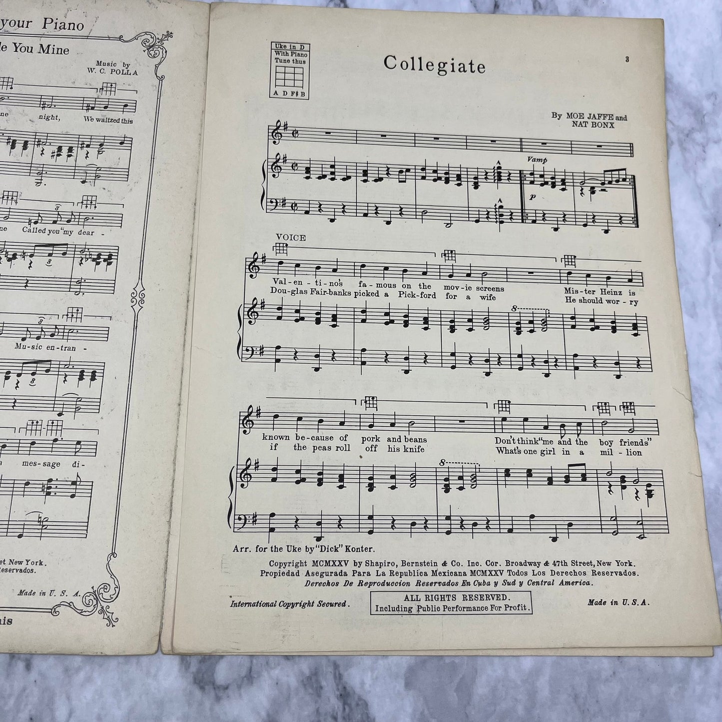 Vintage 1925 COLLEGIATE Sheet Music Moe Jaffe and Nat Bonx V38