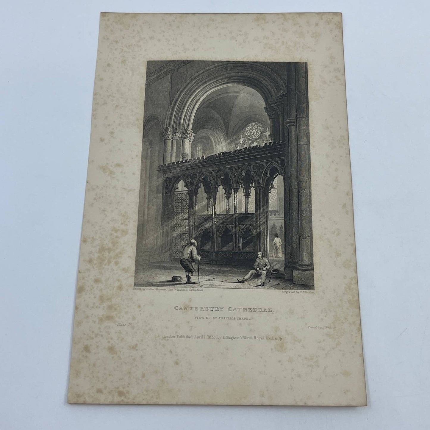 1836 Original Art Engraving Canterbury Cathedral View of St. Anselm's Chapel AC6