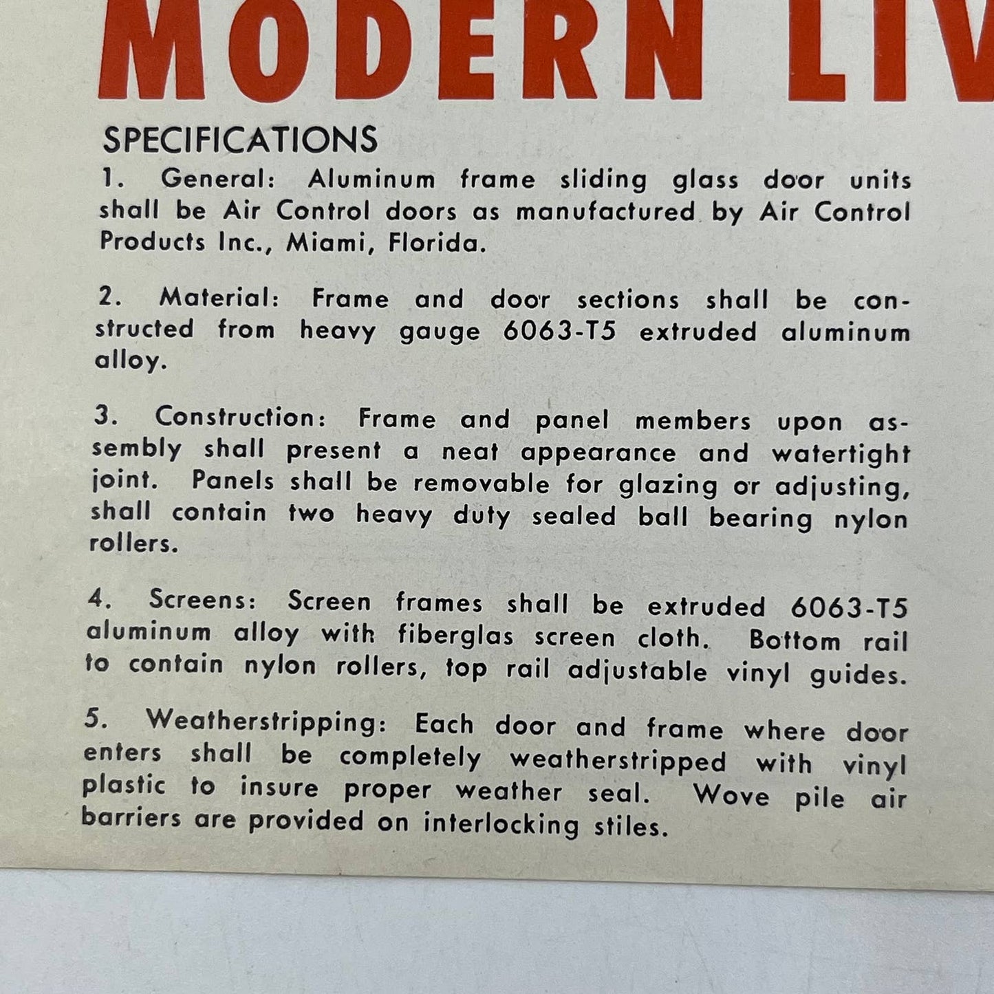 1950s Air Control Products Inc. Gliding Glass Doors Advertising Leaflet AC8