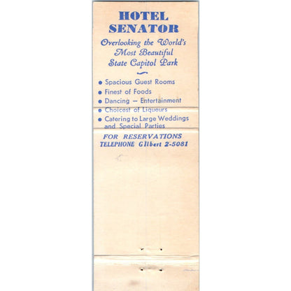 Hotel Senator Sacramento CA Advertising Matchbook Cover SA9-M8