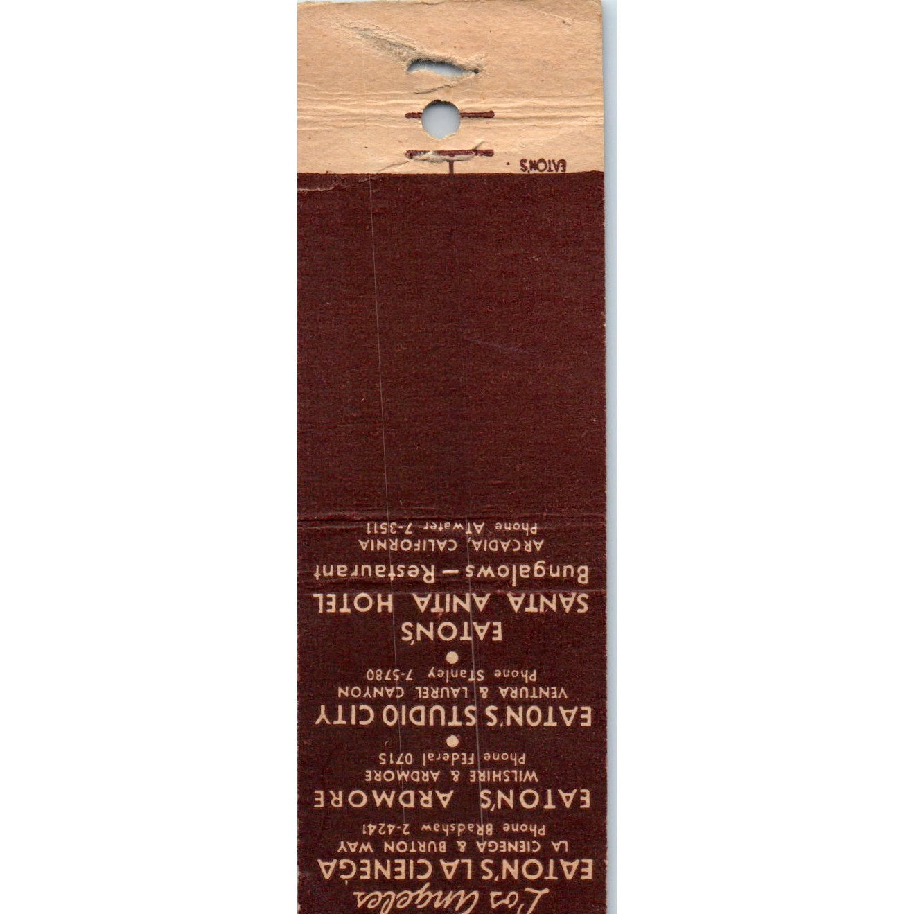 Eaton's Restaurant Los Angeles California Advertising Matchbook Cover MM9-1