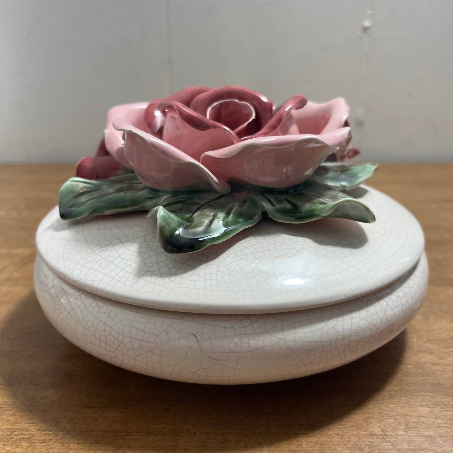 1950s Capodimonte Style Porcelain Bone China Candy/Jewelry Dish Pink Rose 6” TA3