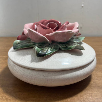 1950s Capodimonte Style Porcelain Bone China Candy/Jewelry Dish Pink Rose 6” TA3