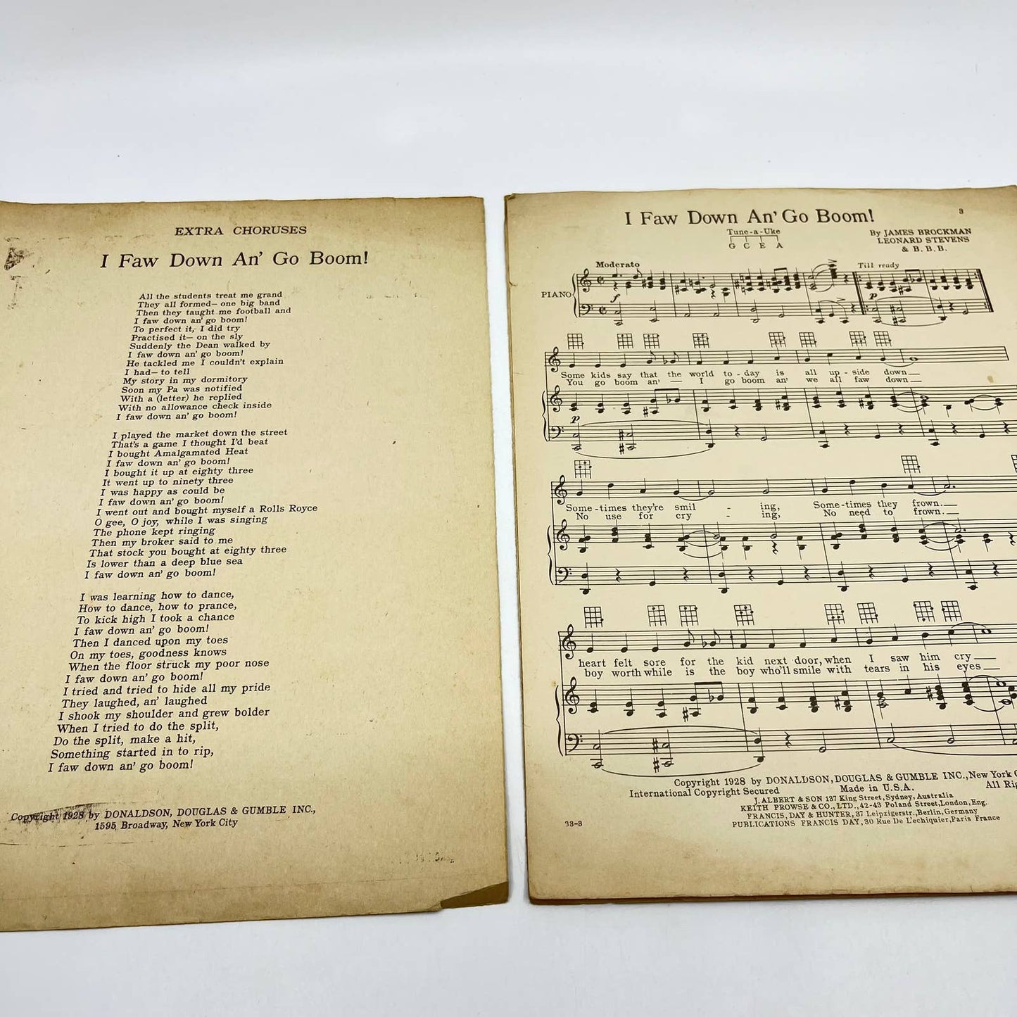 1928 Sheet Music I Faw Down and Go Boom James Brockman Leonard Stevens TF9