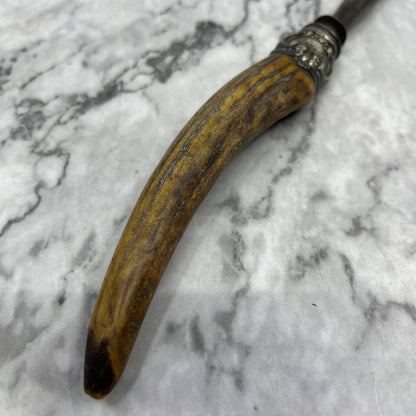 Antique Lee’s 13” Stag Antler Handle Sterling Honing Rod Sharpener TK2