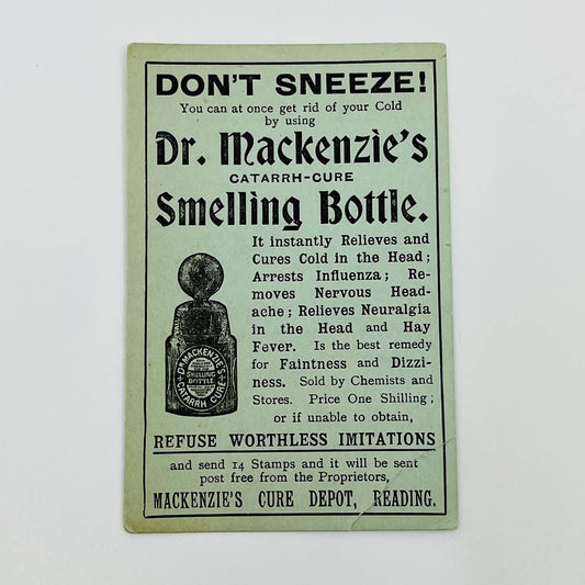 Dr. Mackenzie’s Catarrh Cure Smelling Bottle Trade Card Quack Medicine SC1