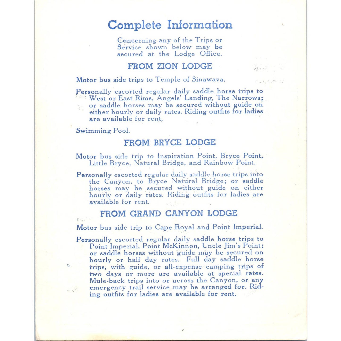 Vintage 1947 Grand Canyon Lodge North Rim Dinner Menu AD7