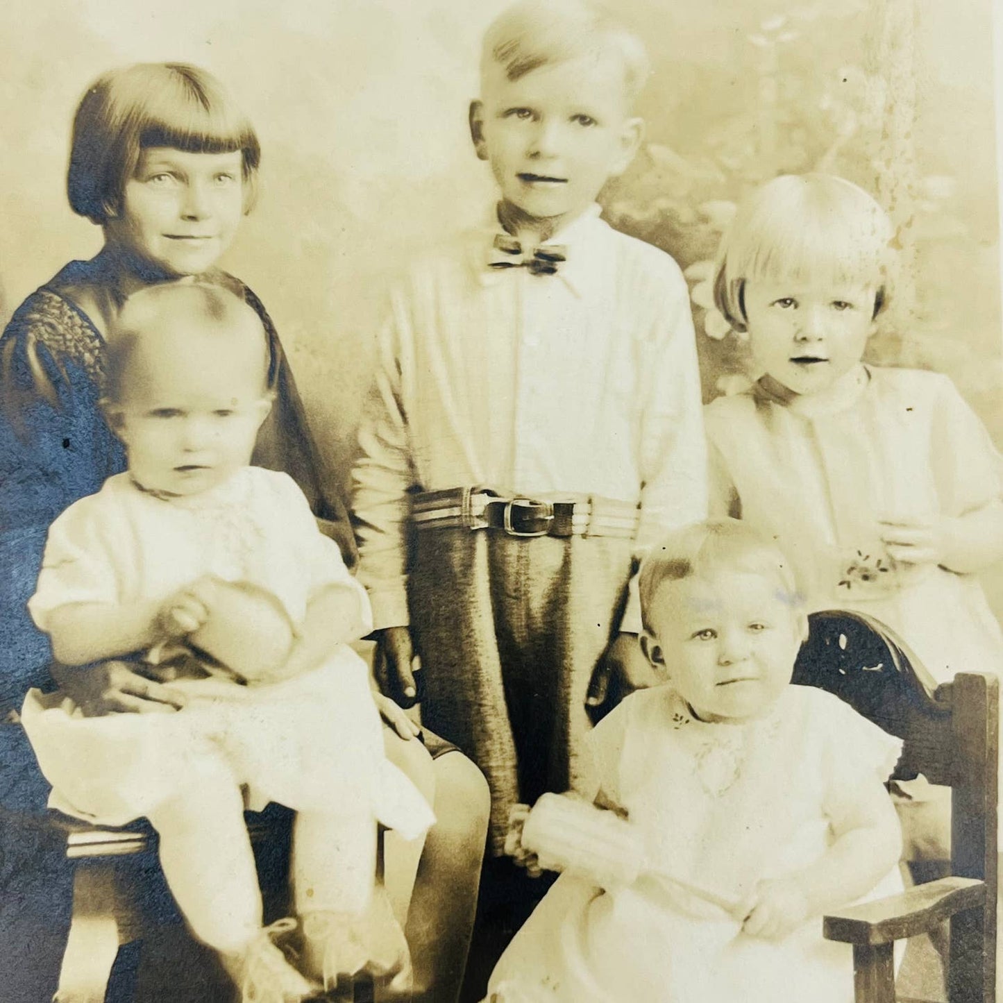 Early 1900s RPPC Portrait 5 Children Infant Toddler Pose PA9