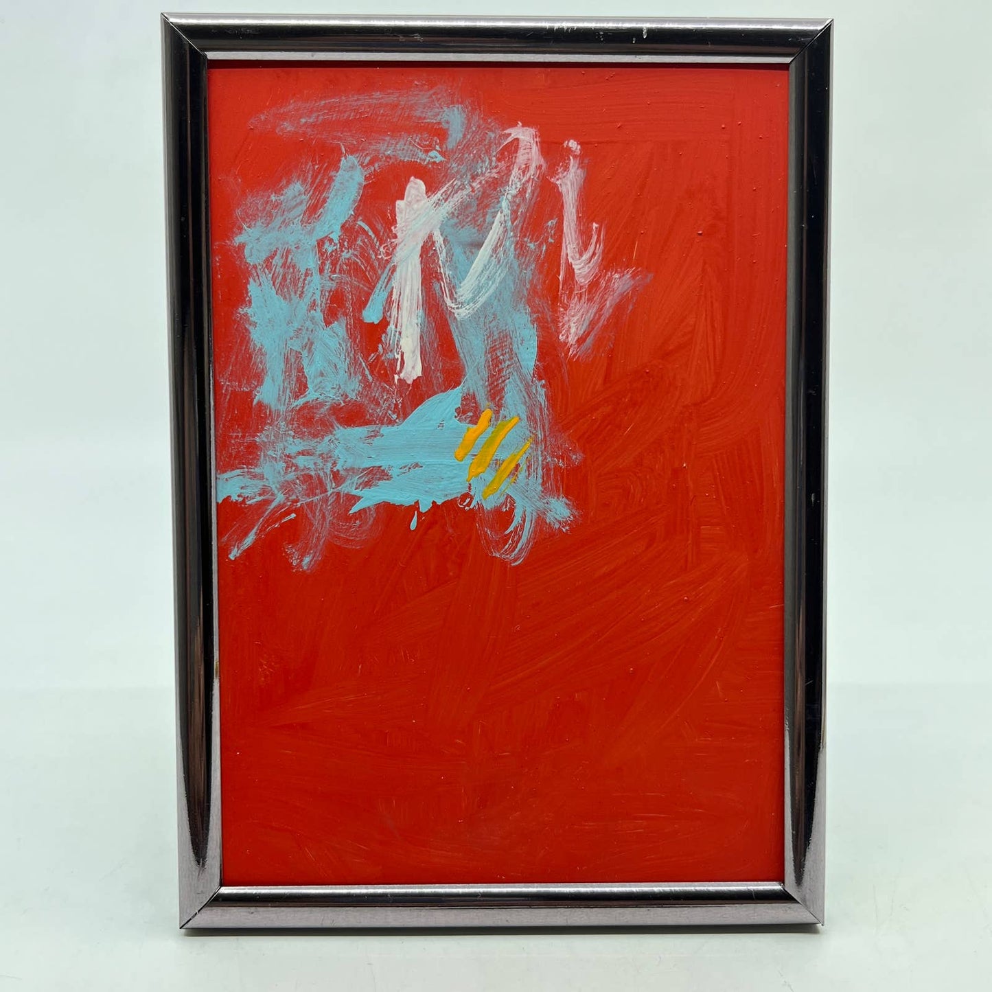 Framed Original Abstract Art Painting "Red White Sky Blue II" Acrylic 5x7 TI5