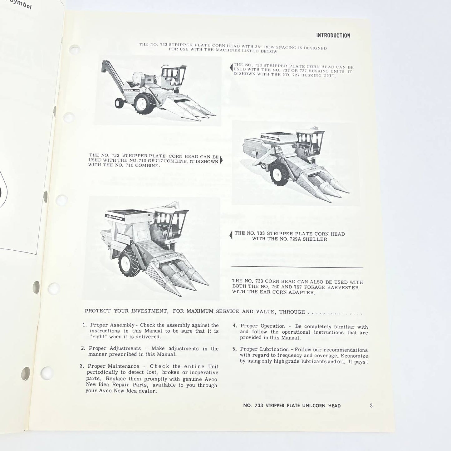 Original New Idea 733 Two Row Stripper Plate Uni-Corn Head Operator's Manual TB9