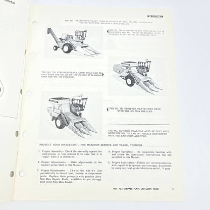 Original New Idea 733 Two Row Stripper Plate Uni-Corn Head Operator's Manual TB9