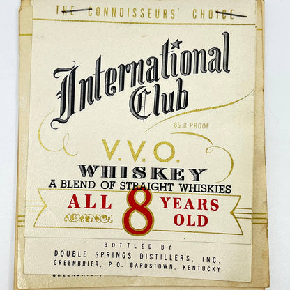 International Club VVO Whiskey Label Set of 7 Double Springs Greenbrier KY