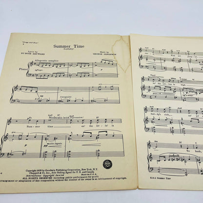 1935 Porgy and Bess: Summertime SHEET MUSIC Gershwin TD6