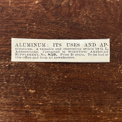 Aluminum - Uses and Applications G.L. Addenbrooke Original Advertisement AD8-P28