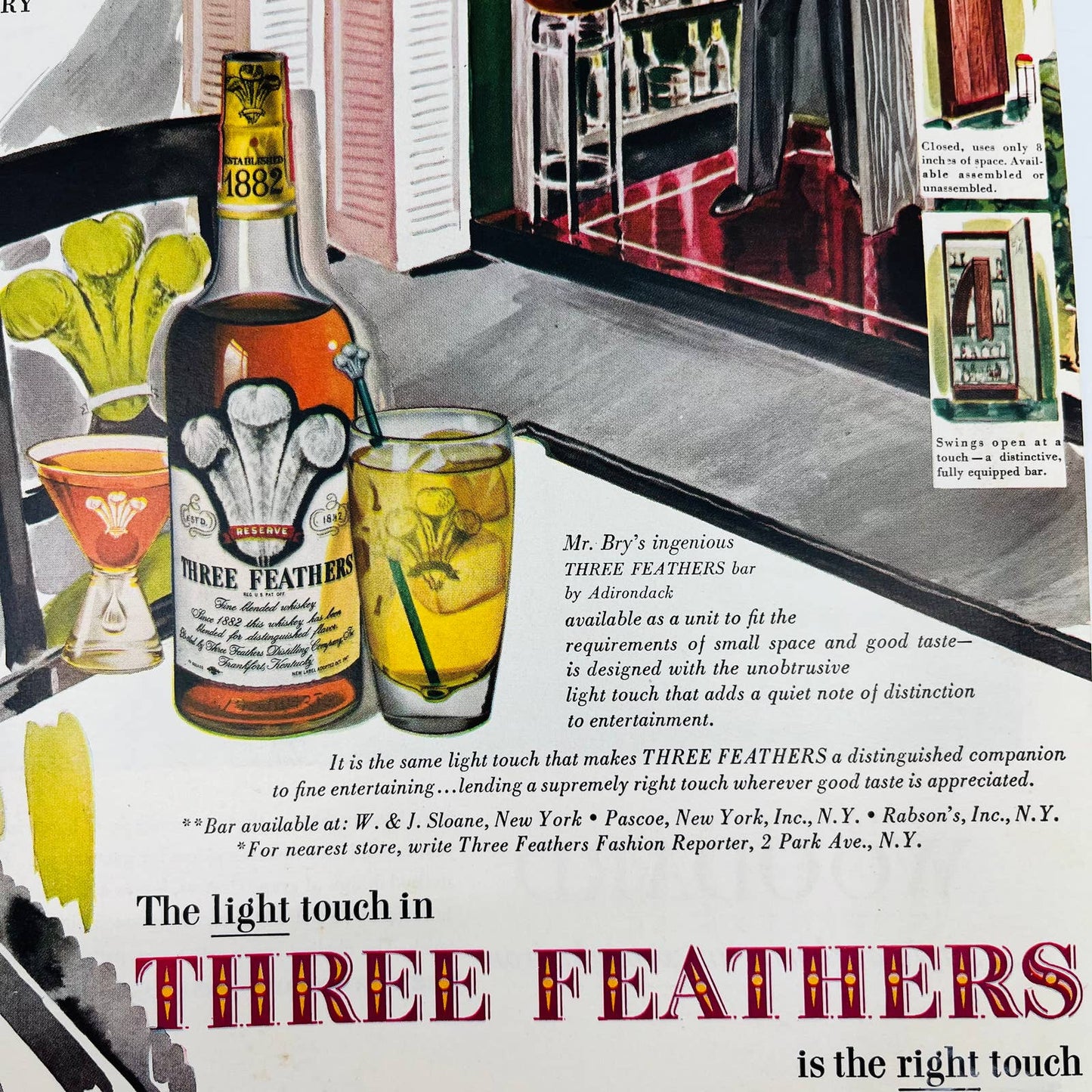 1949 Three Feathers Fine Blended Whiskey 12.5 x 9.5” TA8