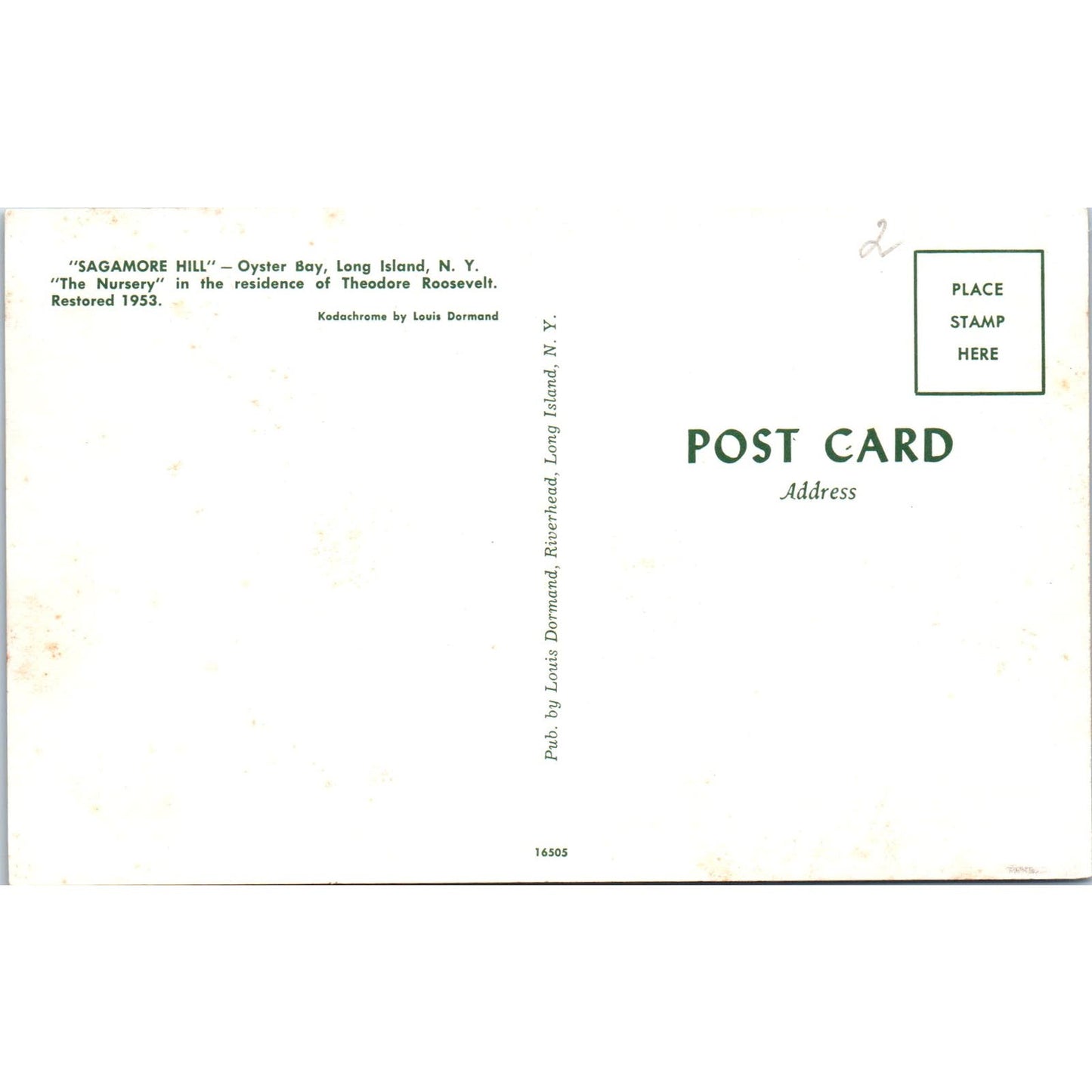 Sagamore Hill Oyster Bay Nursery of Theodore Roosevelt Original Postcard PB6