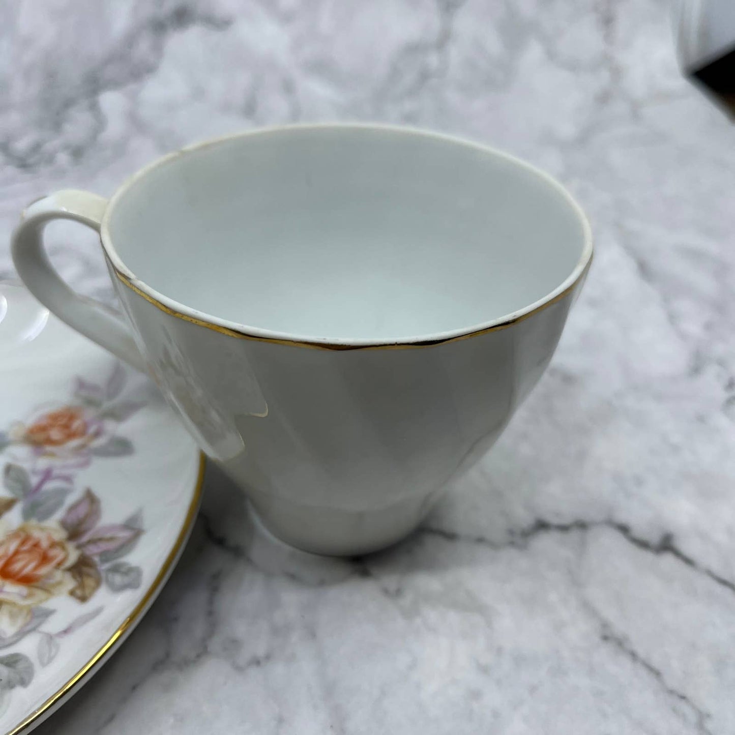 Vintage Fine China Tea Cup and Saucer Set Fluted Orange Roses TA1