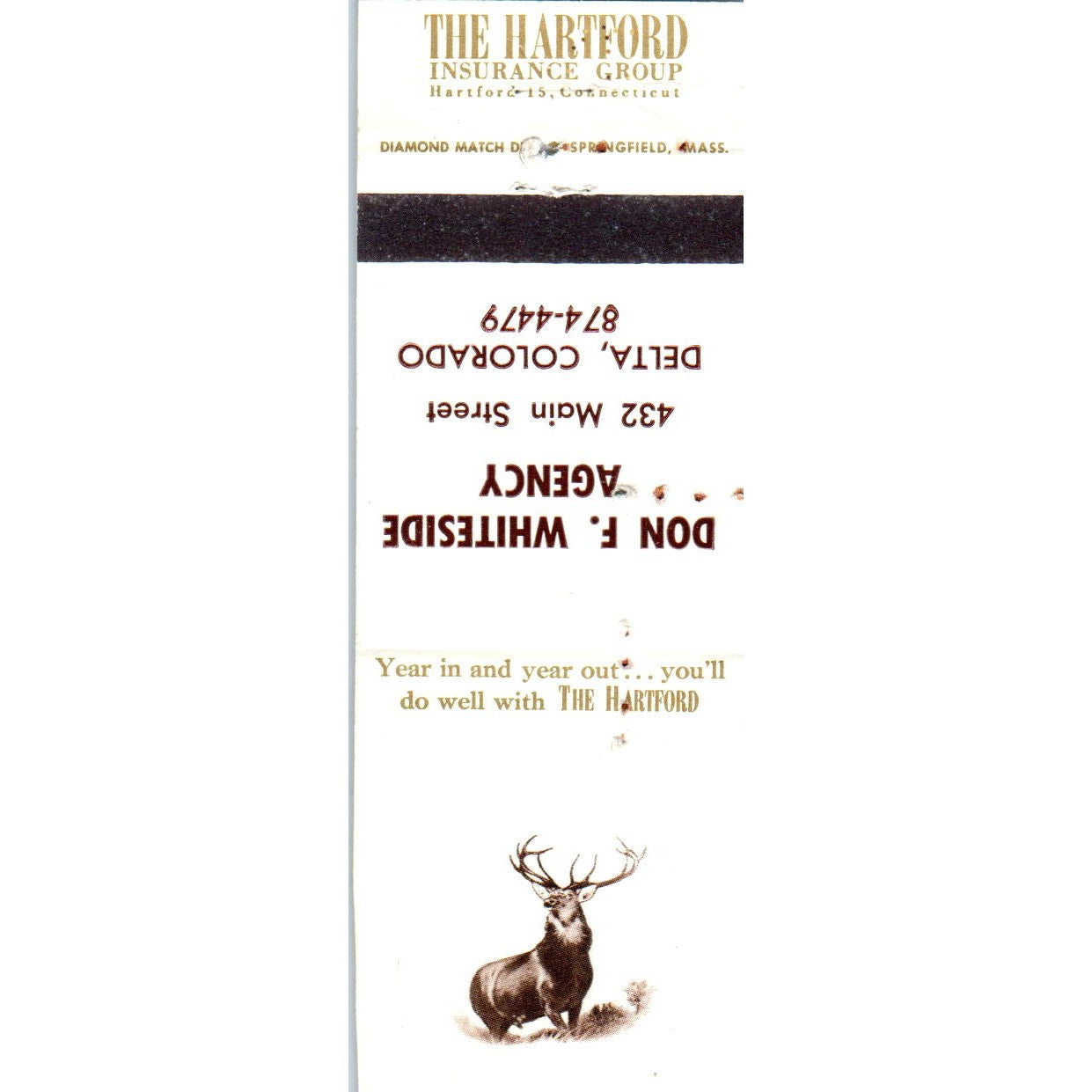 Don F. Whiteside Agency Delta Colorado Elk Advertising Matchbook Cover MM9-9
