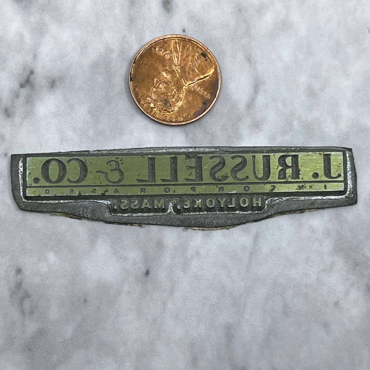 Vintage Letterpress Printers Block Plate J. Russell & Co Holyoke MA SE833