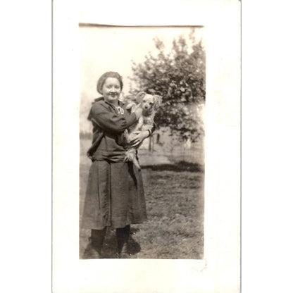 c1940 Photograph Woman Holding Toy Poodle Dog 3.5x5.5 SE5