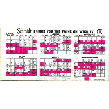 1970 Minnesota Twins Baseball Schmidt Pocket TV Schedule TK1-P3