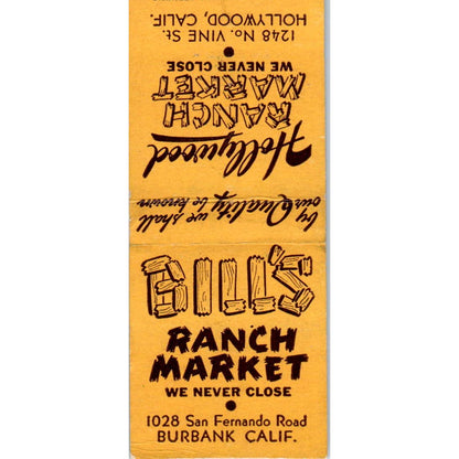 Bill's Ranch Market Burbank California Advertising Matchbook Cover SA1-M2