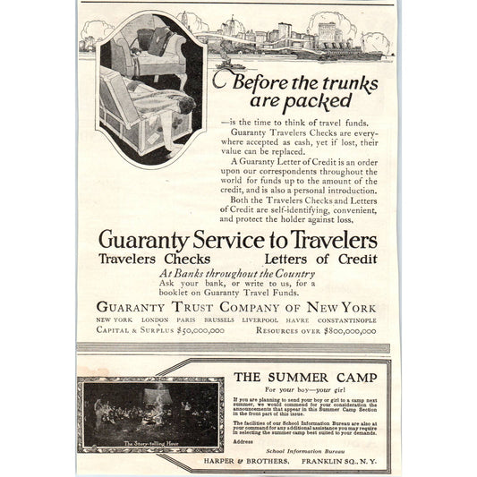 c1920 Harper's Magazine Ad Guaranty Trust Company New York Traveler Checks TF6-1