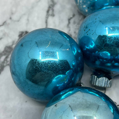 Shiny Brite 12 Vintage 1 3/4" Mercury Glass Ornaments Blue OT1
