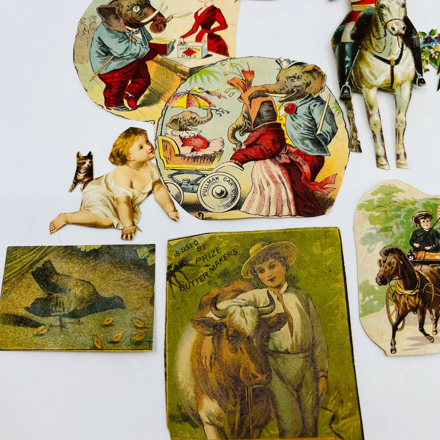 1880s Huge Lot Victorian Cut Out Scrap Animals Cat Dog Horse Bird Elephant EA2